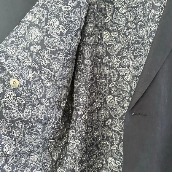 Lauren Ralph Lauren Navy Blue Linen Paisley Print Lining Two Button Blazer 46L - Picture 11 of 11